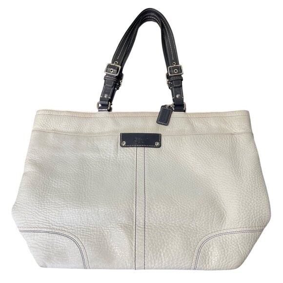 Coach Handbags - Coach Hamilton Tote Bag Pebble Leather Off-White With Black Handles
